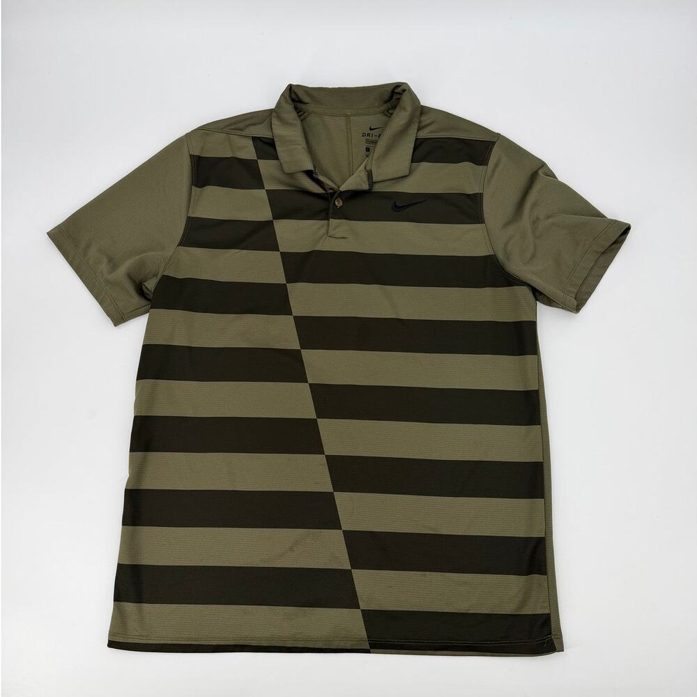 Nike Dri-FIT Golf Polo Men’s Large Olive Green Striped Standard Fit